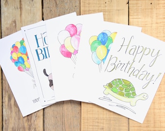 Set of 5 - Big 5x7 Cards, Child Happy Birthday Set - Balloon Bday Card - Kids Birthday Card - Sweet Birthday Card - Adventure Birthday Card