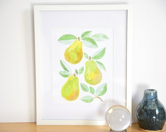 Watercolor Pear Art - Watercolor Art Print - Fruit Kitchen Art Print - Original Art Print - Watercolor Pear Print - Kitchen Art - Pear Art