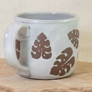 Monstera Leaf Mug 12 oz Leaf Coffee Cup Monstera Coffee Mug Modern Coffee Cup Hand Designed 12 oz Mug Ceramic Coffee Cup image 4