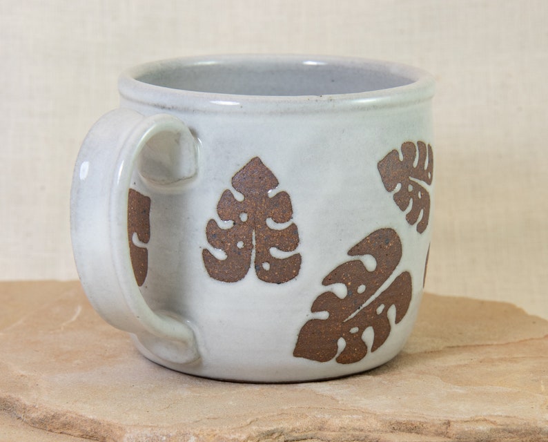 Monstera Leaf Mug 12 oz Leaf Coffee Cup Monstera Coffee Mug Modern Coffee Cup Hand Designed 12 oz Mug Ceramic Coffee Cup image 4