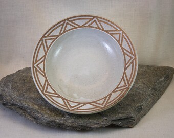 Geometric Motif Pottery Bowl - Piatto da portata in gres - Ciotola in ceramica fatta a mano - Ciotola fatta a mano - Piatto di ceramica di design grafico - Ciotola da portata