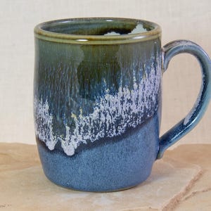 Large Wheel Thrown Pottery Mug - 16 oz Stoneware Coffee Cup - Blue Tea Mug - One of a Kind Tea Cup - Ceramic Mug - Handmade Mug