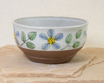 Hand Painted Flower Bowl - Hand Crafted and Painted Pottery Bowl - Blue Flower Pottery Bowl - Small Serving Bowl - Earthy Spring Bowl