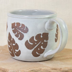 Monstera Leaf Mug 12 oz Leaf Coffee Cup Monstera Coffee Mug Modern Coffee Cup Hand Designed 12 oz Mug Ceramic Coffee Cup image 2