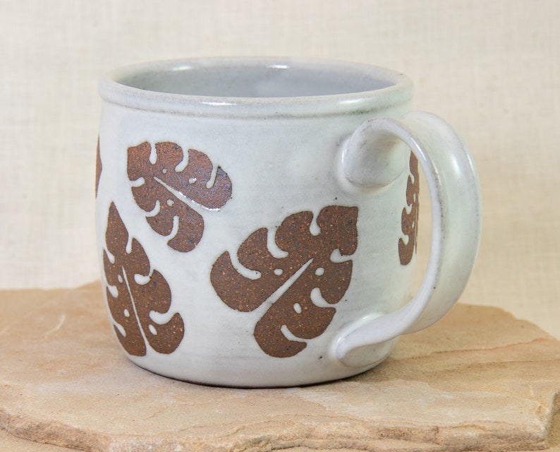 Monstera Leaf Mug 12 oz Leaf Coffee Cup Monstera Coffee Mug Modern Coffee Cup Hand Designed 12 oz Mug Ceramic Coffee Cup image 2