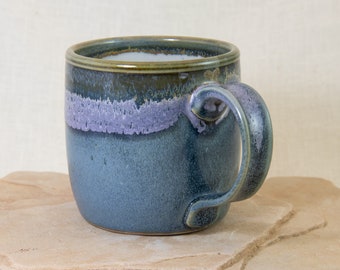 Large Wheel Thrown Pottery Mug - 14 oz Stoneware Coffee Cup - Blue Tea Mug - One of a Kind Tea Cup - Ceramic Mug - Handmade Mug