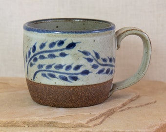 12 oz Hand Painted Mug - Hand Crafted and Painted Pottery Mug - Small Pottery Mug - 12 oz Coffee Cup - Earthy Bird Mug - Wheel Thrown