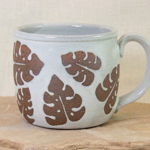 Monstera Leaf Mug 12 oz Leaf Coffee Cup Monstera Coffee Mug Modern Coffee Cup Hand Designed 12 oz Mug Ceramic Coffee Cup image 1