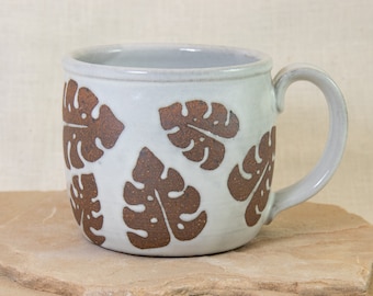 Monstera Leaf Mug - 12 oz Leaf Coffee Cup - Monstera Coffee Mug - Modern Coffee Cup - Hand Designed 12 oz Mug - Ceramic Coffee Cup
