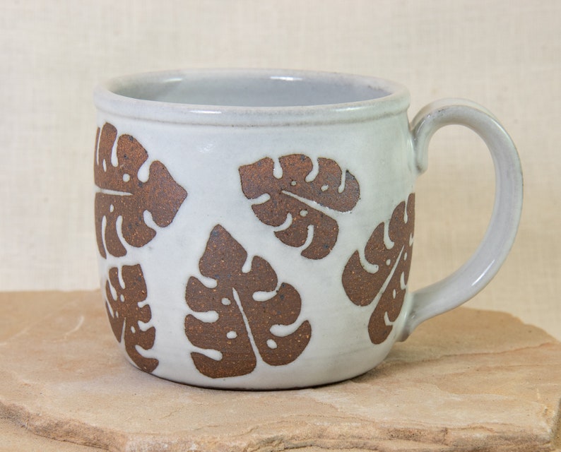 Monstera Leaf Mug 12 oz Leaf Coffee Cup Monstera Coffee Mug Modern Coffee Cup Hand Designed 12 oz Mug Ceramic Coffee Cup image 1