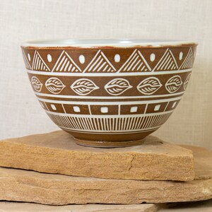 Geometric Inlaid Ceramic Bowl Southwestern Carved Design Hand Carved Bowl Southwest Carve One of a Kind Inlaid Pottery Bowl Bowl image 4