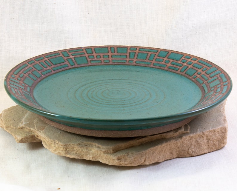 Large Geometric Pottery Platter Stoneware Serving Dish Handmade Ceramic Plate Handmade Bowl Graphic Design Pottery Dish image 2