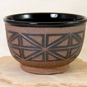 Hand Carved Ceramic Bowl - Handmade and Carved Stoneware Bowl - Geometric Carved Bowl - One of a Kind Hand Carved Bowl - Pottery Bowl