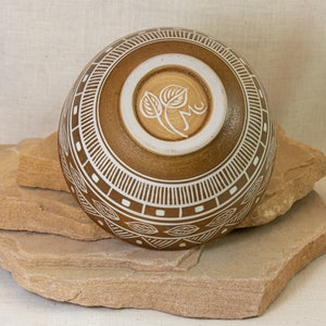 Geometric Inlaid Ceramic Bowl Southwestern Carved Design Hand Carved Bowl Southwest Carve One of a Kind Inlaid Pottery Bowl Bowl image 6