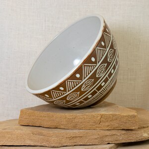 Geometric Inlaid Ceramic Bowl Southwestern Carved Design Hand Carved Bowl Southwest Carve One of a Kind Inlaid Pottery Bowl Bowl image 5