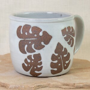 Monstera Leaf Mug 12 oz Leaf Coffee Cup Monstera Coffee Mug Modern Coffee Cup Hand Designed 12 oz Mug Ceramic Coffee Cup image 7