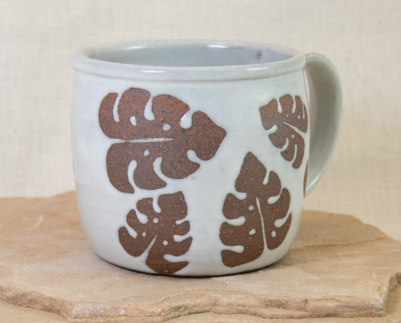 Monstera Leaf Mug 12 oz Leaf Coffee Cup Monstera Coffee Mug Modern Coffee Cup Hand Designed 12 oz Mug Ceramic Coffee Cup image 7