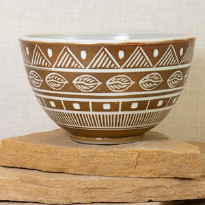 Geometric Inlaid Ceramic Bowl Southwestern Carved Design Hand Carved Bowl Southwest Carve One of a Kind Inlaid Pottery Bowl Bowl image 3