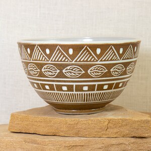 Geometric Inlaid Ceramic Bowl Southwestern Carved Design Hand Carved Bowl Southwest Carve One of a Kind Inlaid Pottery Bowl Bowl image 2