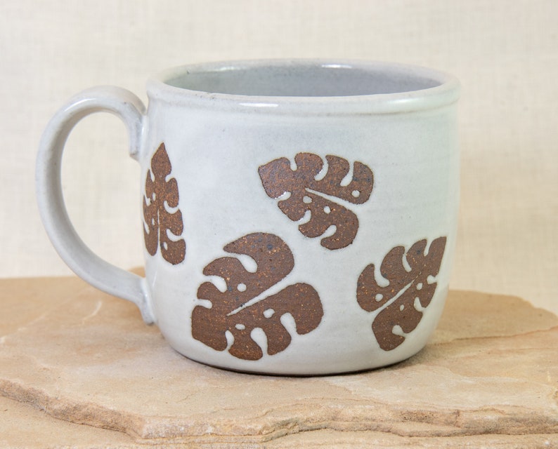 Monstera Leaf Mug 12 oz Leaf Coffee Cup Monstera Coffee Mug Modern Coffee Cup Hand Designed 12 oz Mug Ceramic Coffee Cup image 5