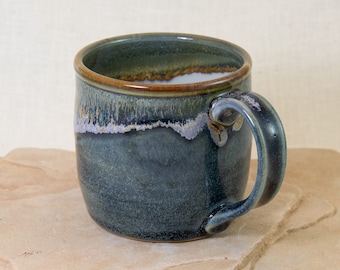 Large Wheel Thrown Pottery Mug - 12 oz Stoneware Coffee Cup - Blue Tea Mug - One of a Kind Tea Cup - Ceramic Mug - Handmade Mug