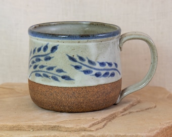 14 oz Hand Painted Mug - Hand Crafted and Painted Pottery Mug -  Pottery Mug - 14 oz Coffee Cup - Earthy Bird Mug - Wheel Thrown