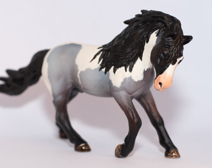 Schleich Horse Repaint Custom CM Blue Roan Stallion Mustang Pinto Paint