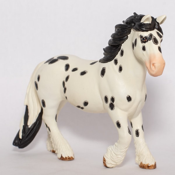 OOAK schwarze Leopard Appaloosa Zugpferd Schleichpferd im Ruhestand