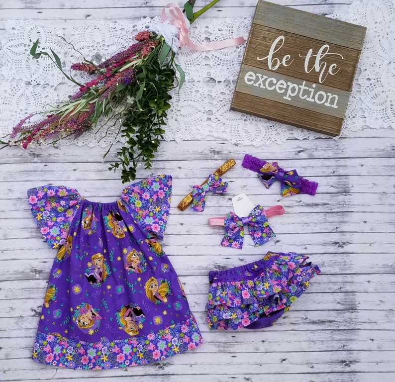 Dress Tangled 5 Piece Outfit 3-9 months Ruffled Bloomers /& 3 Headbands Disney Princess Outfit LIMITED EDITION Bloomers Rapunzel