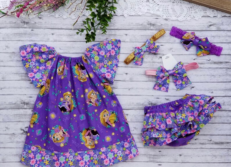 Dress Tangled 5 Piece Outfit 3-9 months Ruffled Bloomers /& 3 Headbands Disney Princess Outfit LIMITED EDITION Bloomers Rapunzel