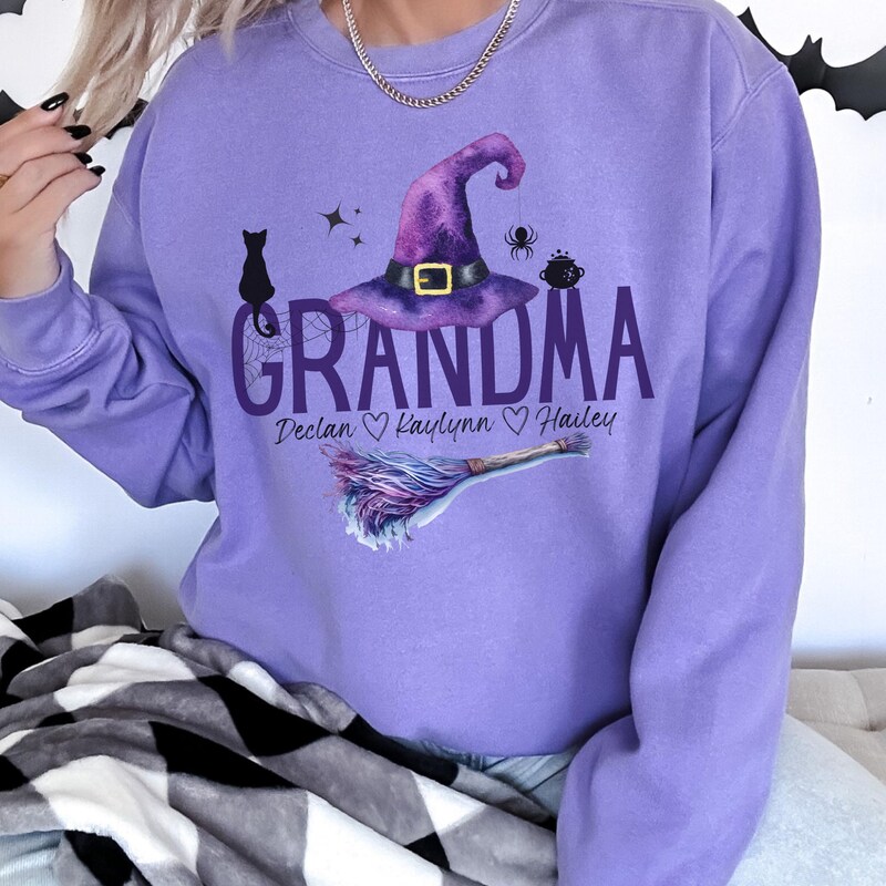 Personalized Spooky Grandma AOP Sweater - Up to 6 Kids - Halloween Gift Idea - My Grandkids Stole My Heart