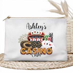 Bolsa de casino personalizada Accesorio de juego personalizado Elementos esenciales para la noche de póquer Regalo para jugadores Bolsa de efectivo para casino Bolso de mano para viaje a Las Vegas