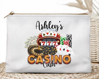 Bolsa de casino personalizada Accesorio de juego personalizado Elementos esenciales para la noche de póquer Regalo para jugadores Bolsa de efectivo para casino Bolso de mano para viaje a Las Vegas