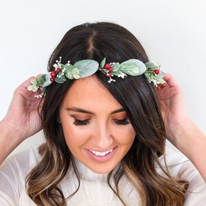 Eucalyptus Flower Crown, Greenery Crown, Red Berry Crown, Maternity Crown, Wedding, Bridal Crown, Flower Crown, Floral Crown image 3