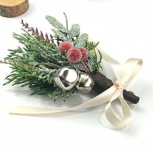 Mini MISTLETOE with SILVER Bells & Red Berries, CHRISTMAS, Christmas Décor, Hanging Mistletoe, Kiss me Under the Mistletoe, Stocking Stuffer