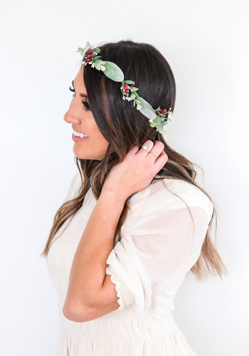 Eucalyptus Flower Crown, Greenery Crown, Red Berry Crown, Maternity Crown, Wedding, Bridal Crown, Flower Crown, Floral Crown image 5