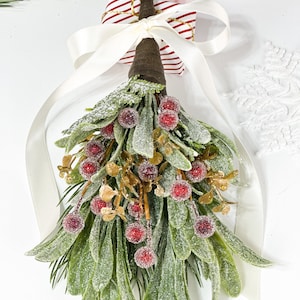 MISTLETOE, Frosted RED Mistletoe, Faux Mistletoe, CHRISTMAS, Christmas Décor, Holiday Décor, Hanging Mistletoe, Mistletoe Ball, Kiss