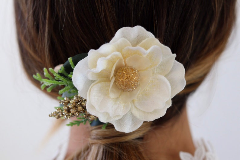 Modern Wedding Prom Bridesmaid Wedding Ivory and Gold Hair Comb Holiday Comb Bride Bride/'s Mother Floral comb Flower girl