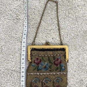 Borsa antica vittoriana con micro perline di vetro – Borsa da sera floreale con rose e gloria mattutina, Art Déco anni &#39;20/&#39;30