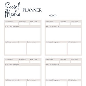 Printable Social Media planner; social media; instagram; facebook planner