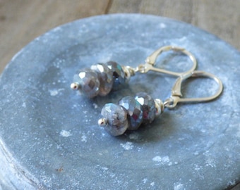 Labradorite Clover Drop Earrings London Blue Topaz Jewelry Hessonite Garnet Briolette Dangle Earrings Multi Gemstone Jewelry
