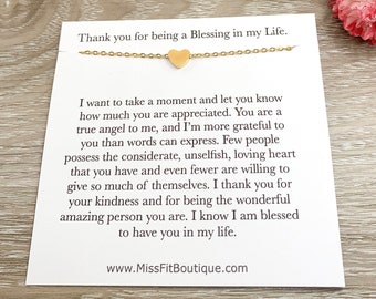 Tiny Heart Necklace, Thank You Card, You Are a Blessing, Appreciation Gift, Gift for Special Person, Sister Gift, Thinking of You Gift