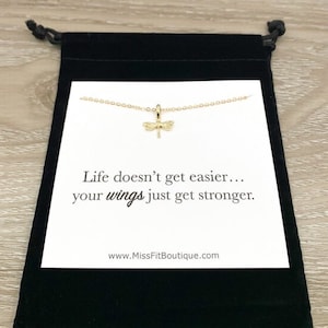 Dragonfly Necklace, Wings Get Stronger Quote, Uplifting Gift, Minimal Dragonfly Jewelry, Strength Gift, Inspirational Jewelry, Daughter Gift