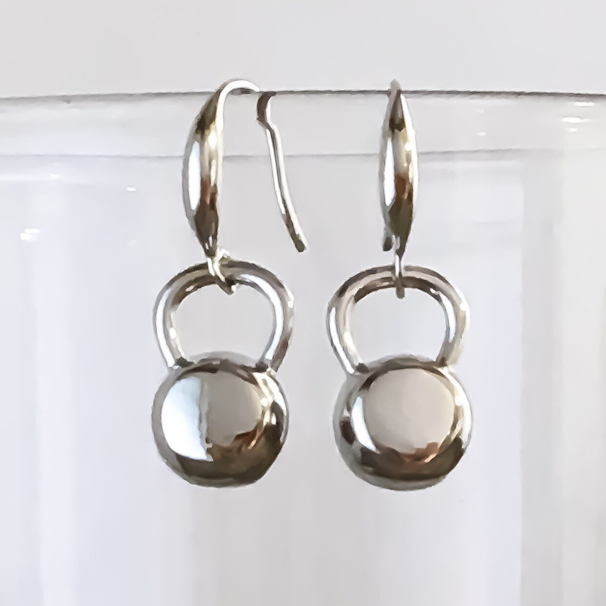 Dainty Silver Kettlebell Dangling Earrings