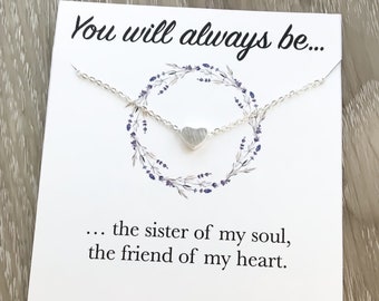 Tiny Silver Heart Necklace Card, Dainty Heart Necklace, Friendship Necklace, Best Friend Jewelry, Minimalist Heart Gold Necklace, Sisters
