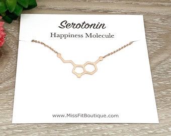 Rose Gold Serotonin Necklace, Science Jewelry, Happiness Molecule Necklace, Unique Teaching Gift, Anatomy Molecule Pendant, Biology Jewelry