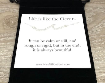 Wave Necklace, Life is Like the Ocean Quote, Beach Wedding, Beach Lover Gift, Gift for Swimmers, Minimalist Ocean Pendant, Summer Necklace