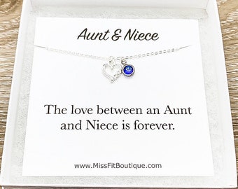 Aunt & Niece Necklace, Silver Heart Pendant, Infinity Necklace, Personalized Jewelry, Custom Message Card, Gift from Aunty, Birthday Gift