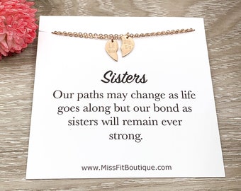Sisters Split Hearts Necklace, Matching Friendship Necklace Set for 2, Half Heart Pendants, Sisterhood Gift, Best Friends Gift, Tweens BFF