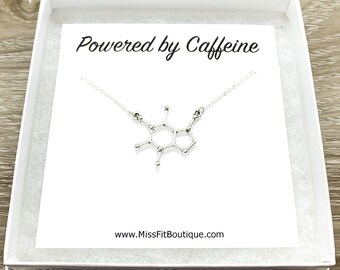 Caffeine Molecule Necklace, Powered By Caffeine, Caffeine Addict Gift, Molecular Jewelry, Coffee Gift, Coffee Jewelry, Motherhood Gift